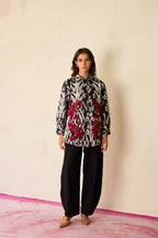 Black Ikat Cord Embroidered Shirt