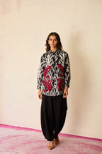 Black Ikat Cord Embroidered Shirt