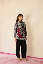 Black Ikat Cord Embroidered Shirt
