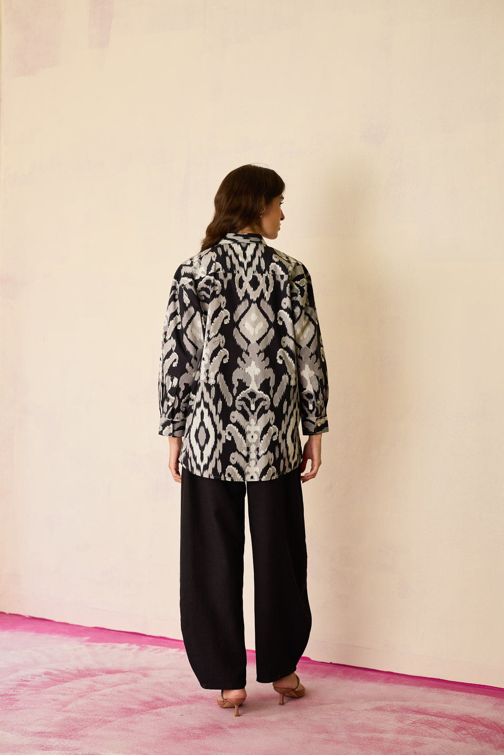 Black Ikat Cord Embroidered Shirt