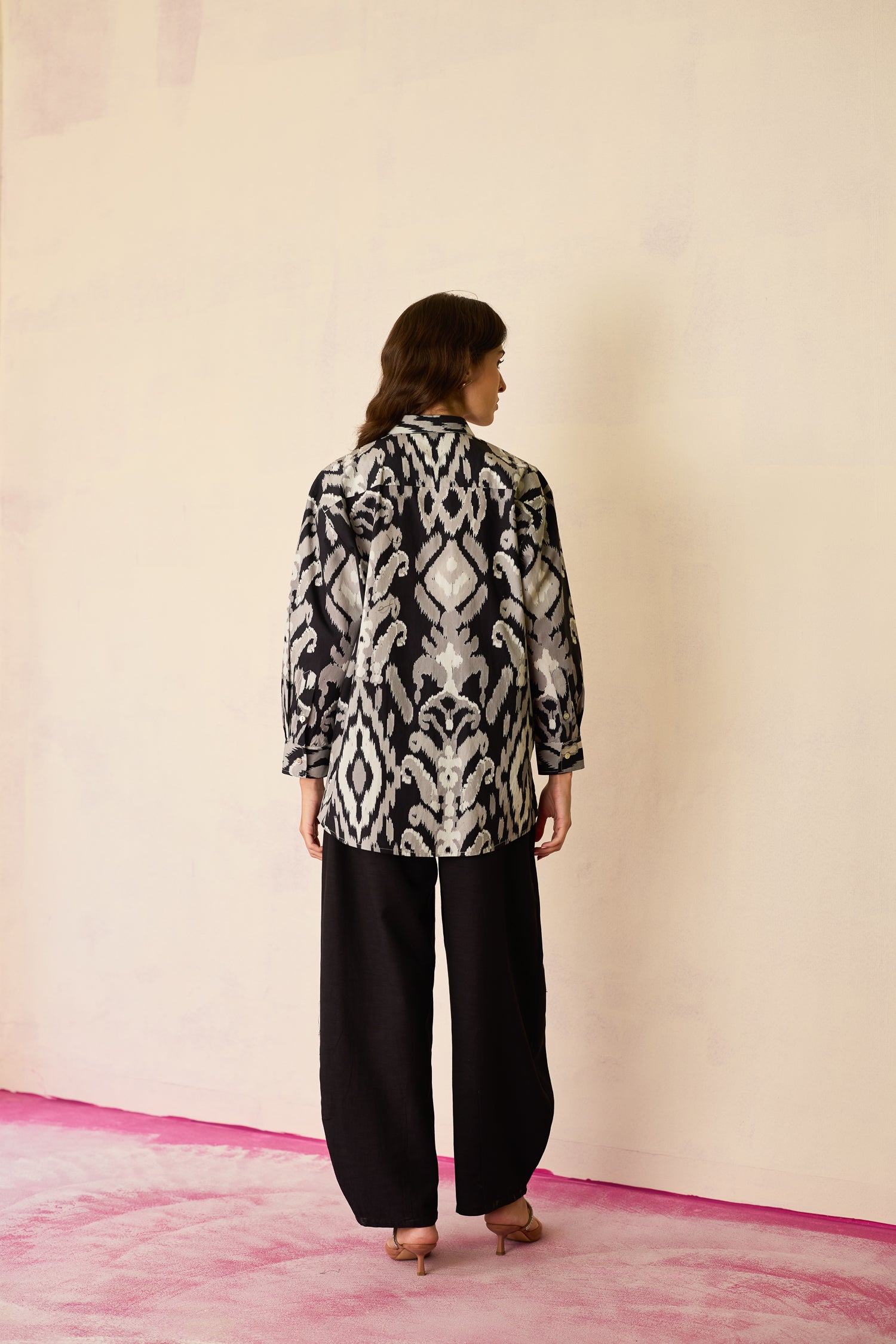 Black Ikat Cord Embroidered Shirt