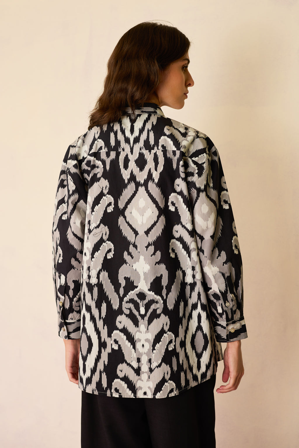 Black Ikat Cord Embroidered Shirt
