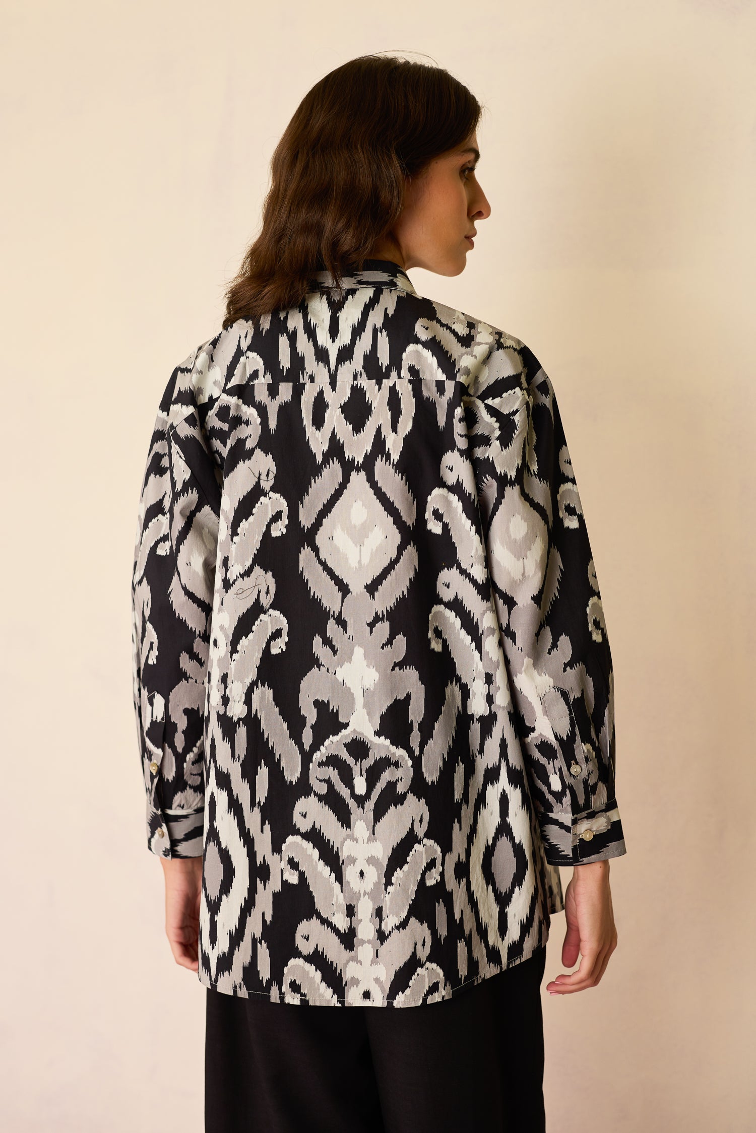 Black Ikat Cord Embroidered Shirt