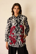 Black Ikat Cord Embroidered Shirt