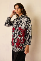 Black Ikat Cord Embroidered Shirt