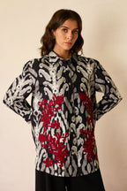 Black Ikat Cord Embroidered Shirt