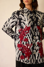 Black Ikat Cord Embroidered Shirt