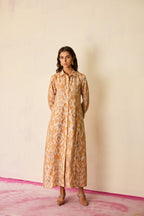 Sand Ikat Collared Shirt Dress