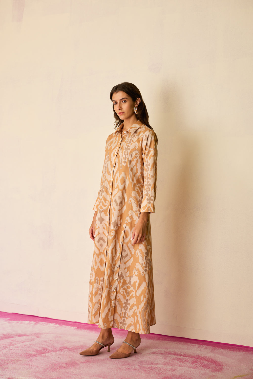 Sand Ikat Collared Shirt Dress