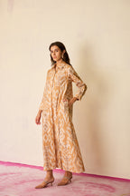 Sand Ikat Collared Shirt Dress