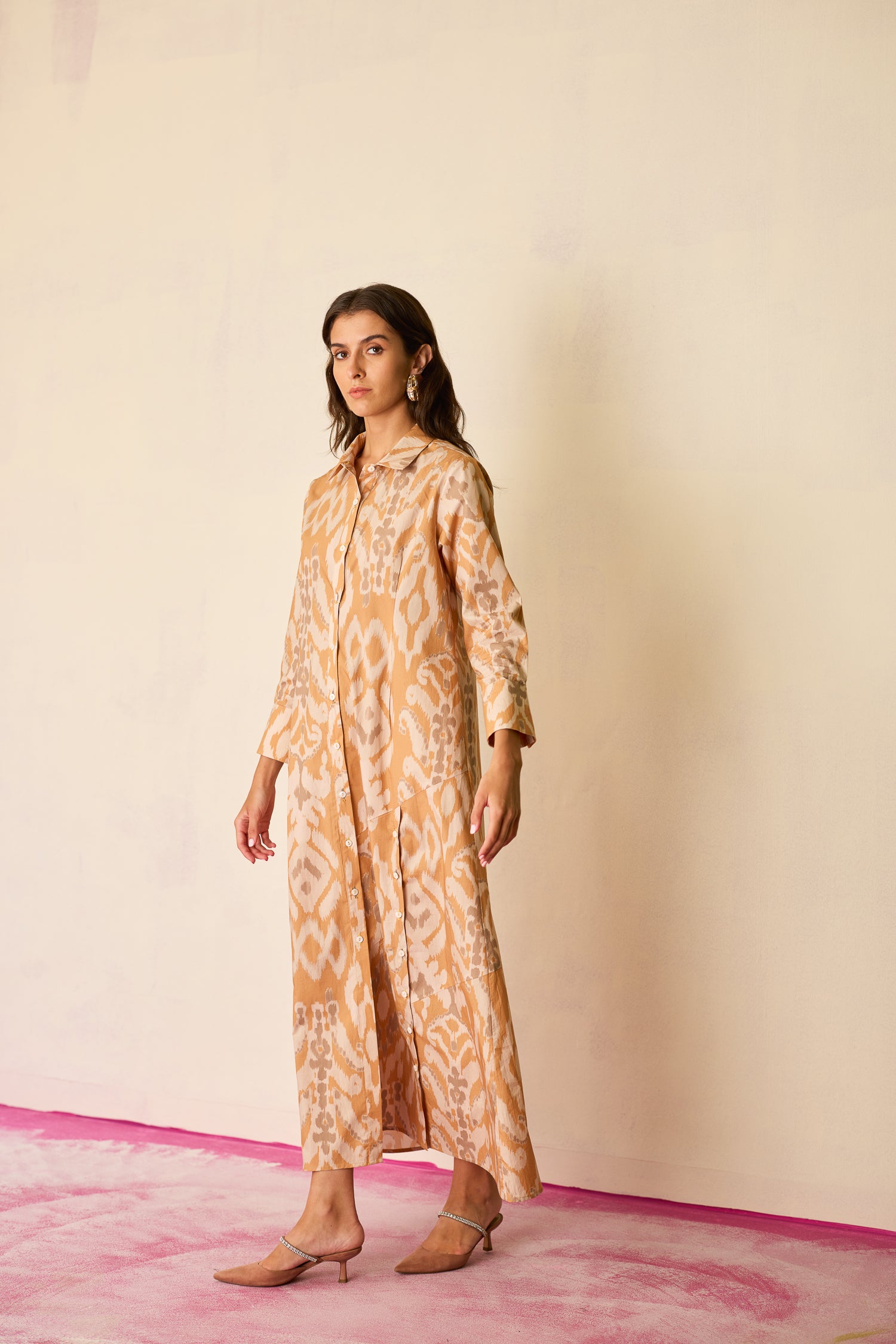 Sand Ikat Collared Shirt Dress