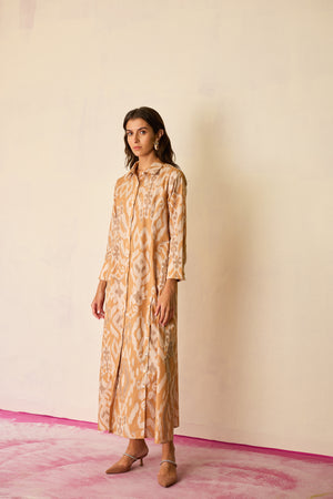 Sand Ikat Collared Shirt Dress