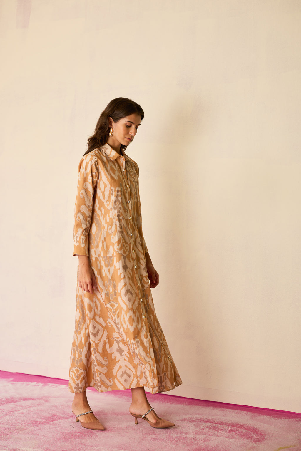 Sand Ikat Collared Shirt Dress