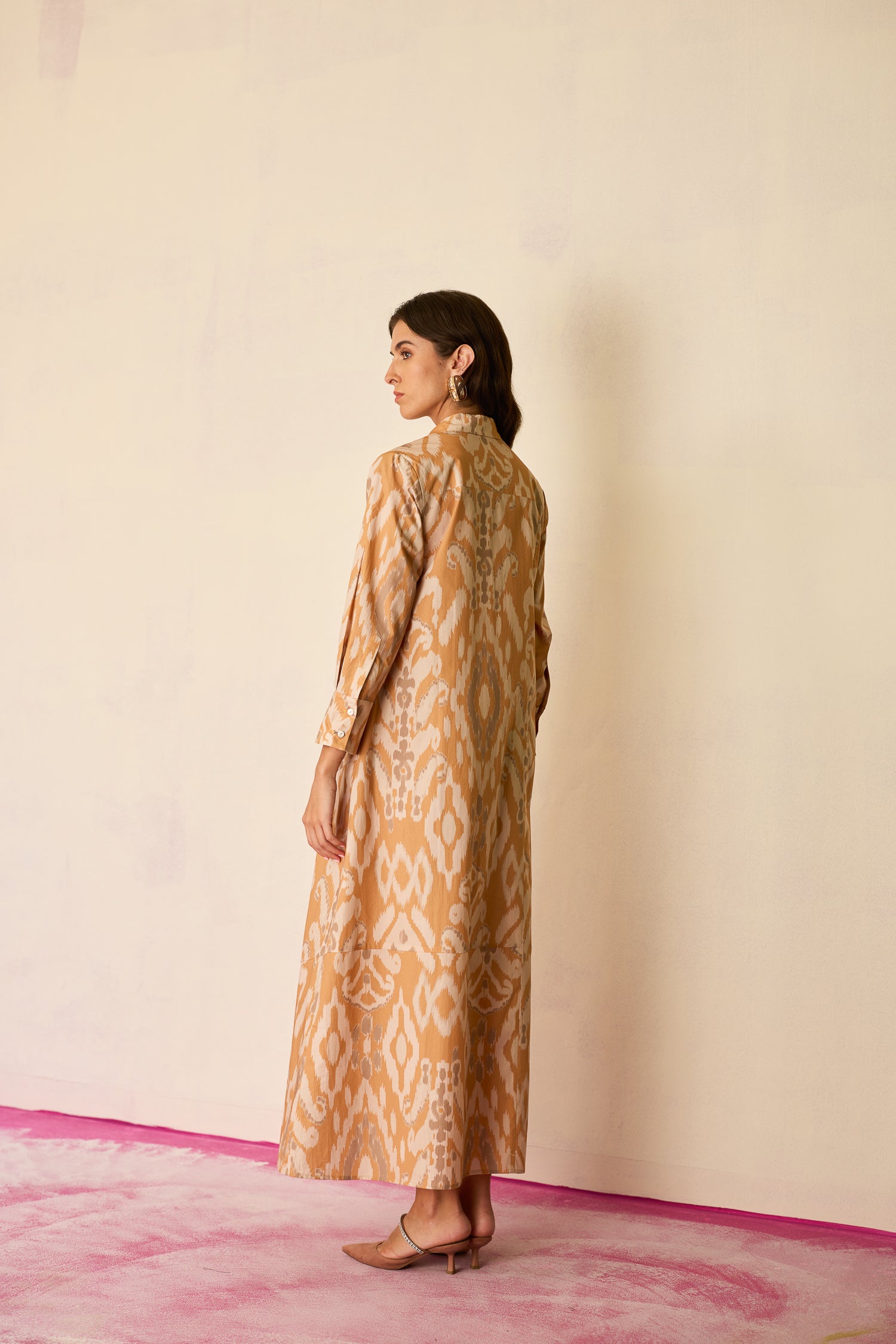 Sand Ikat Collared Shirt Dress