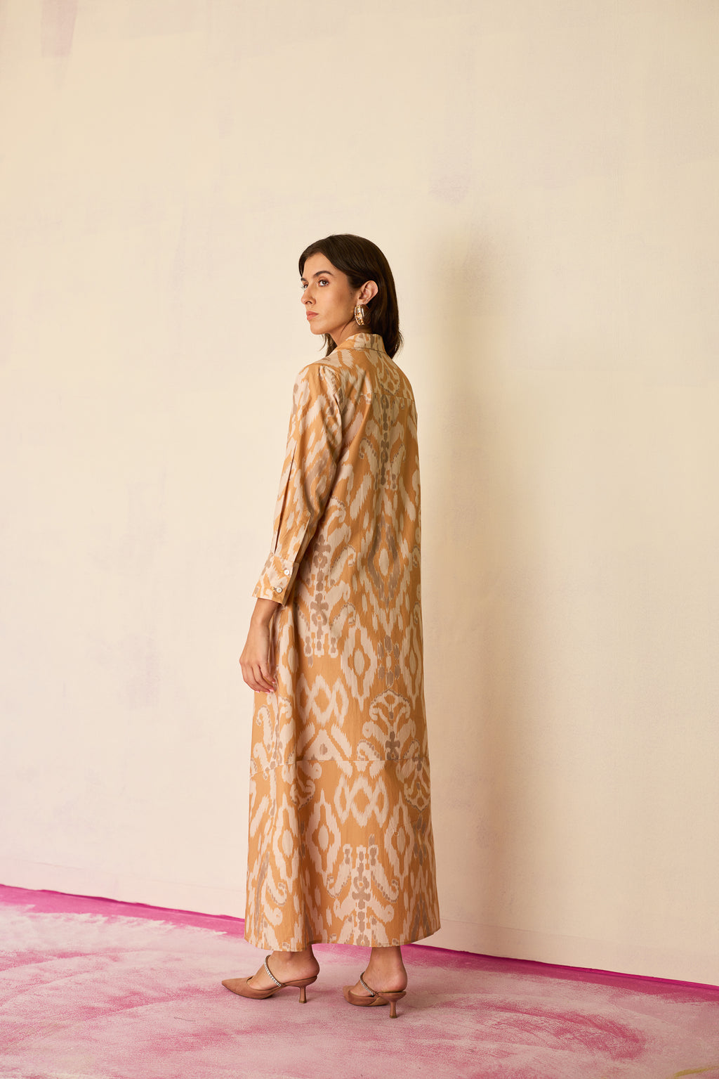 Sand Ikat Collared Shirt Dress
