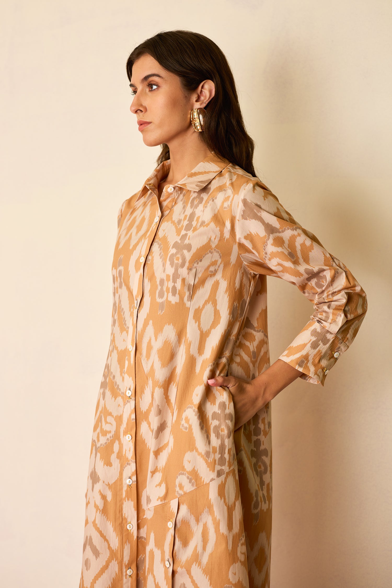 Sand Ikat Collared Shirt Dress