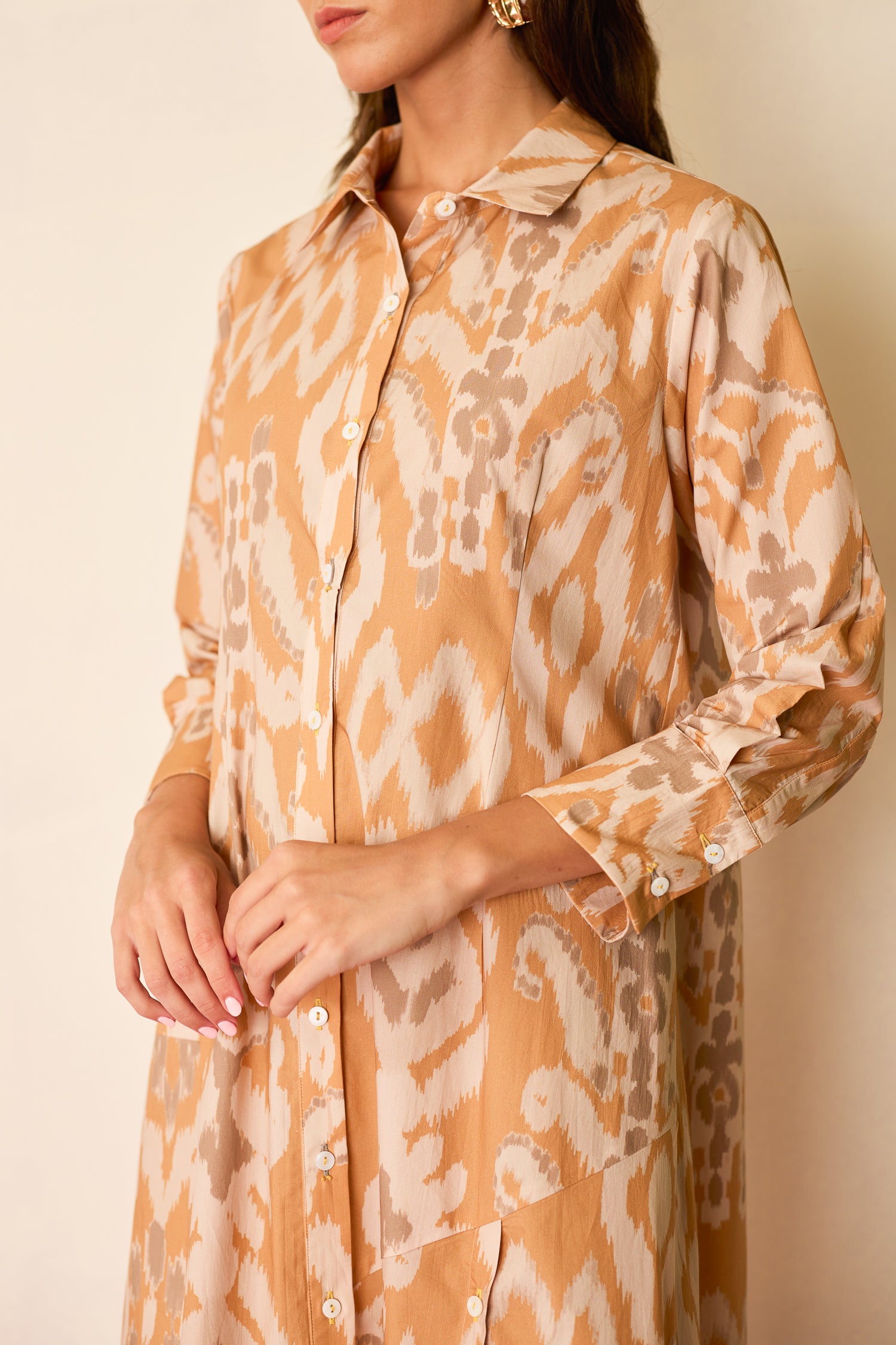Sand Ikat Collared Shirt Dress