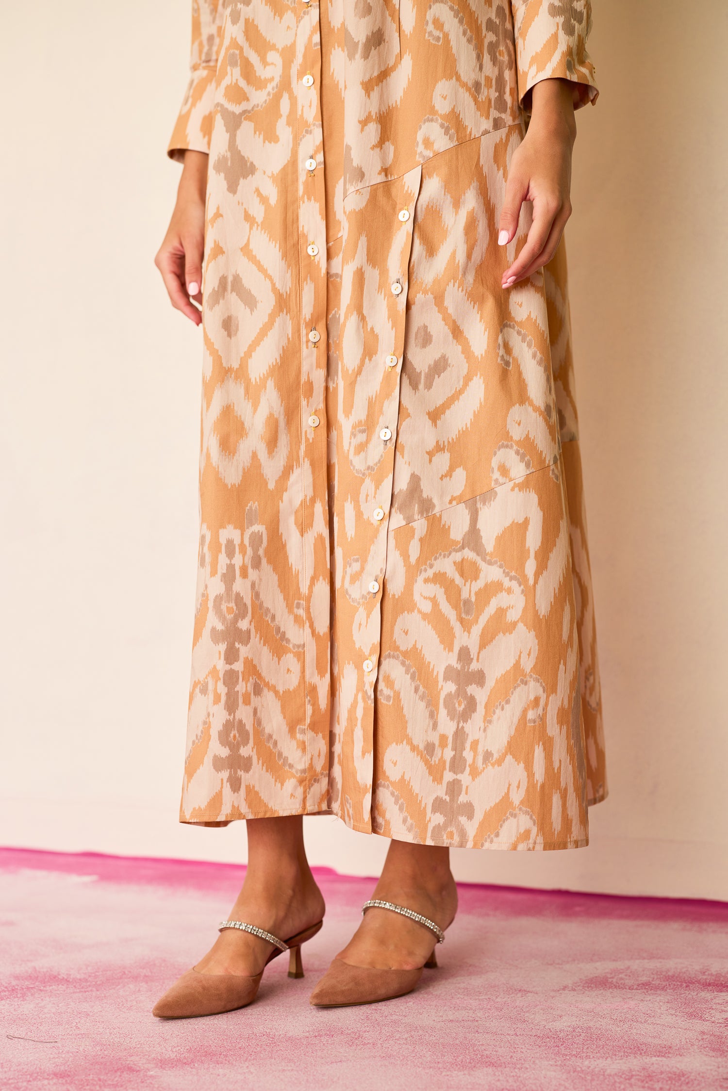 Sand Ikat Collared Shirt Dress