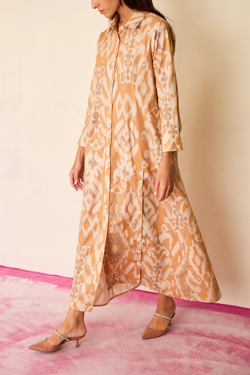 Sand Ikat Collared Shirt Dress