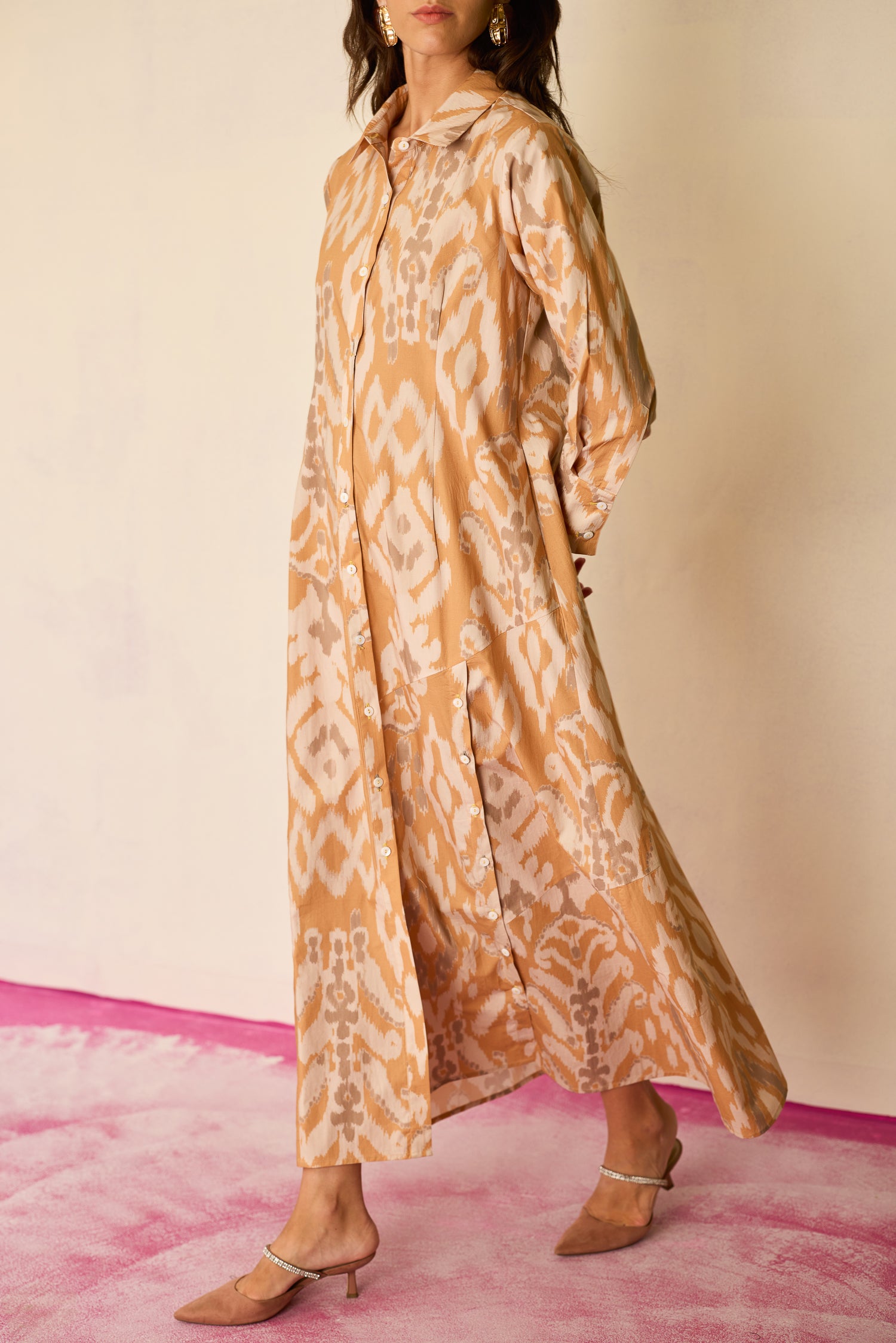 Sand Ikat Collared Shirt Dress