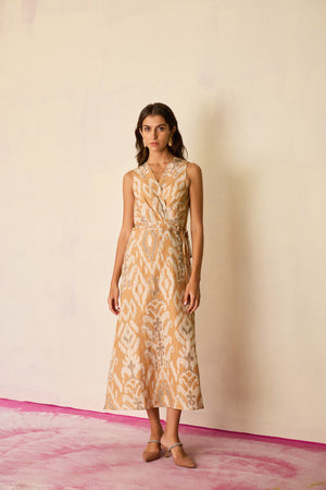 Sand Ikat Wrap Dress