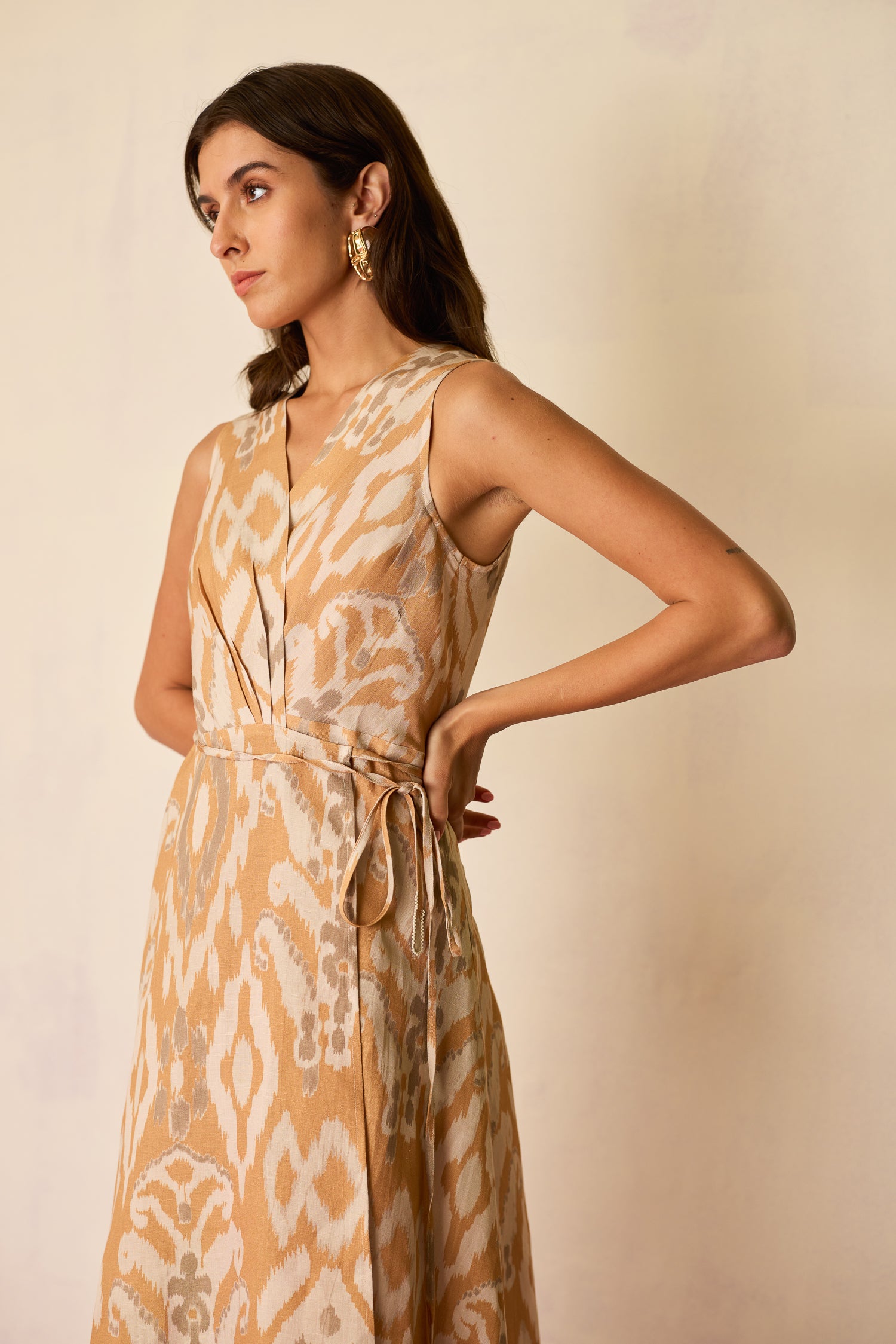 Sand Ikat Wrap Dress
