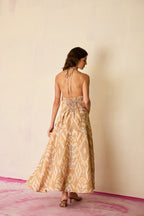 Sand Ikat Halter Neck Maxi Dress