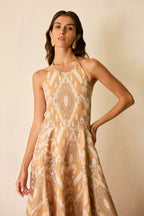 Sand Ikat Halter Neck Maxi Dress