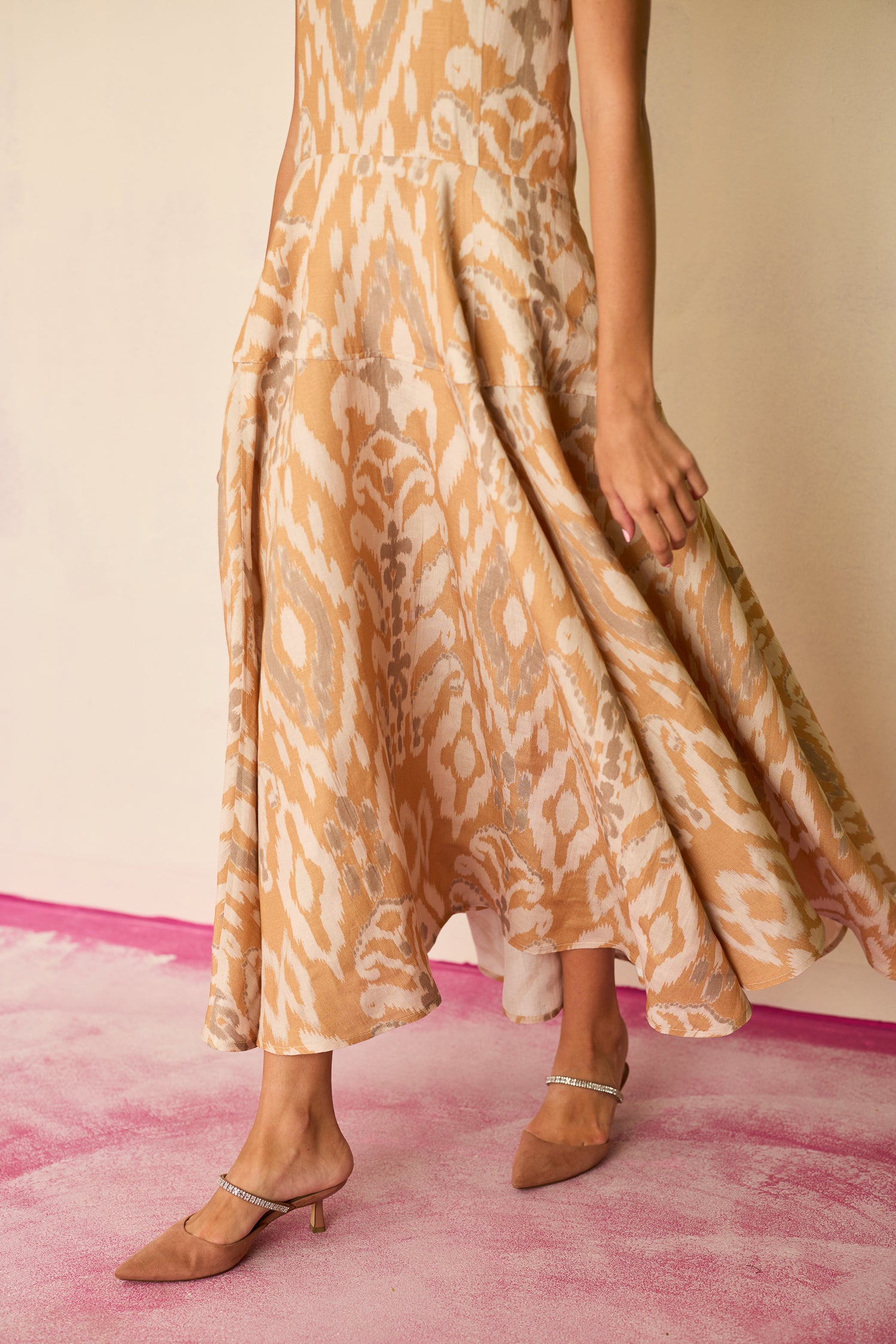 Sand Ikat Halter Neck Maxi Dress
