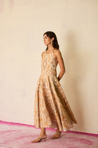 Sand Ikat Halter Neck Maxi Dress