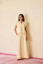 Ivory Solid Linen Top and Skirt Set