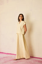 Ivory Solid Linen Top and Skirt Set