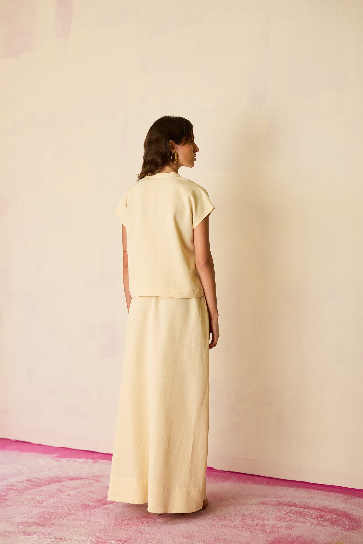 Ivory Solid Linen Top and Skirt Set