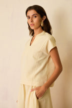 Ivory Solid Linen Top and Skirt Set
