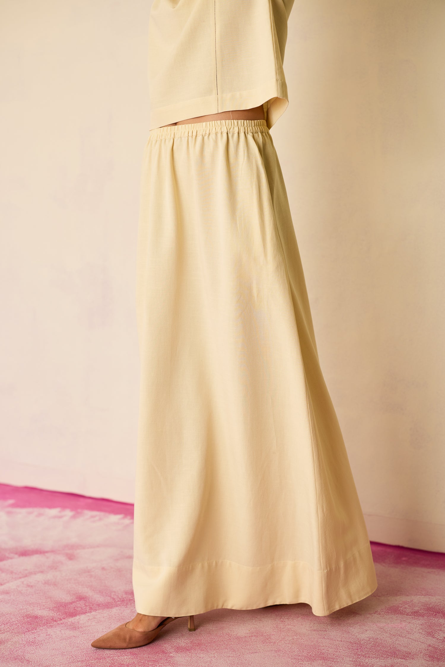 Ivory Solid Linen Top and Skirt Set