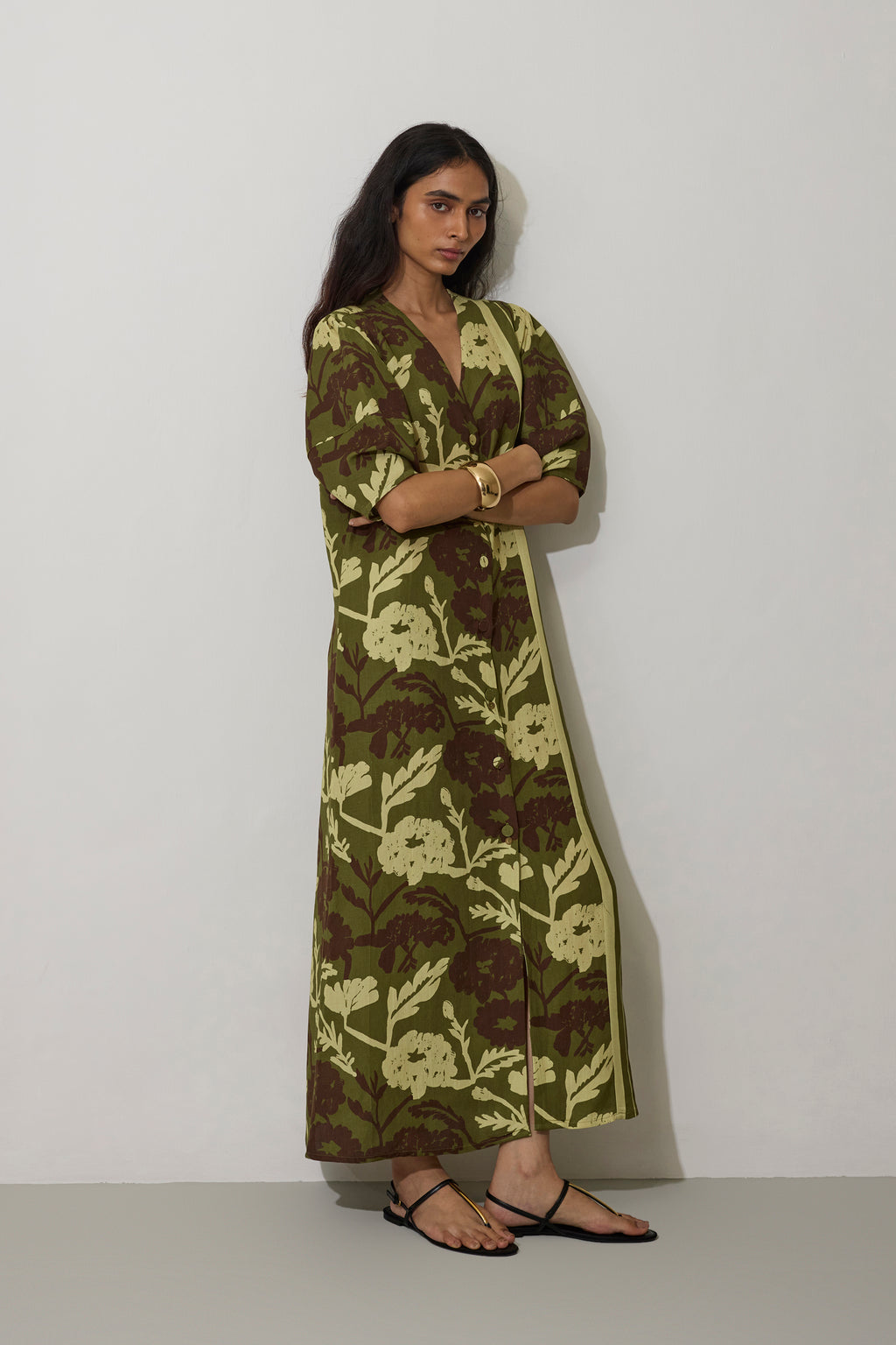 Stripe Marigold Dress - Olive