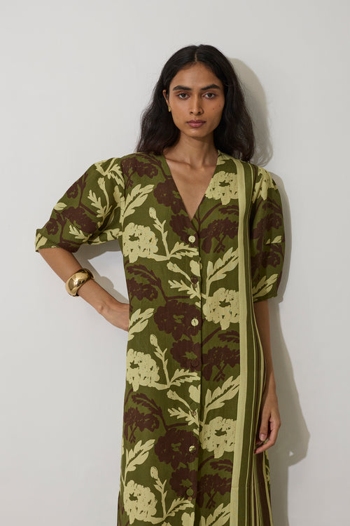 Stripe Marigold Dress - Olive
