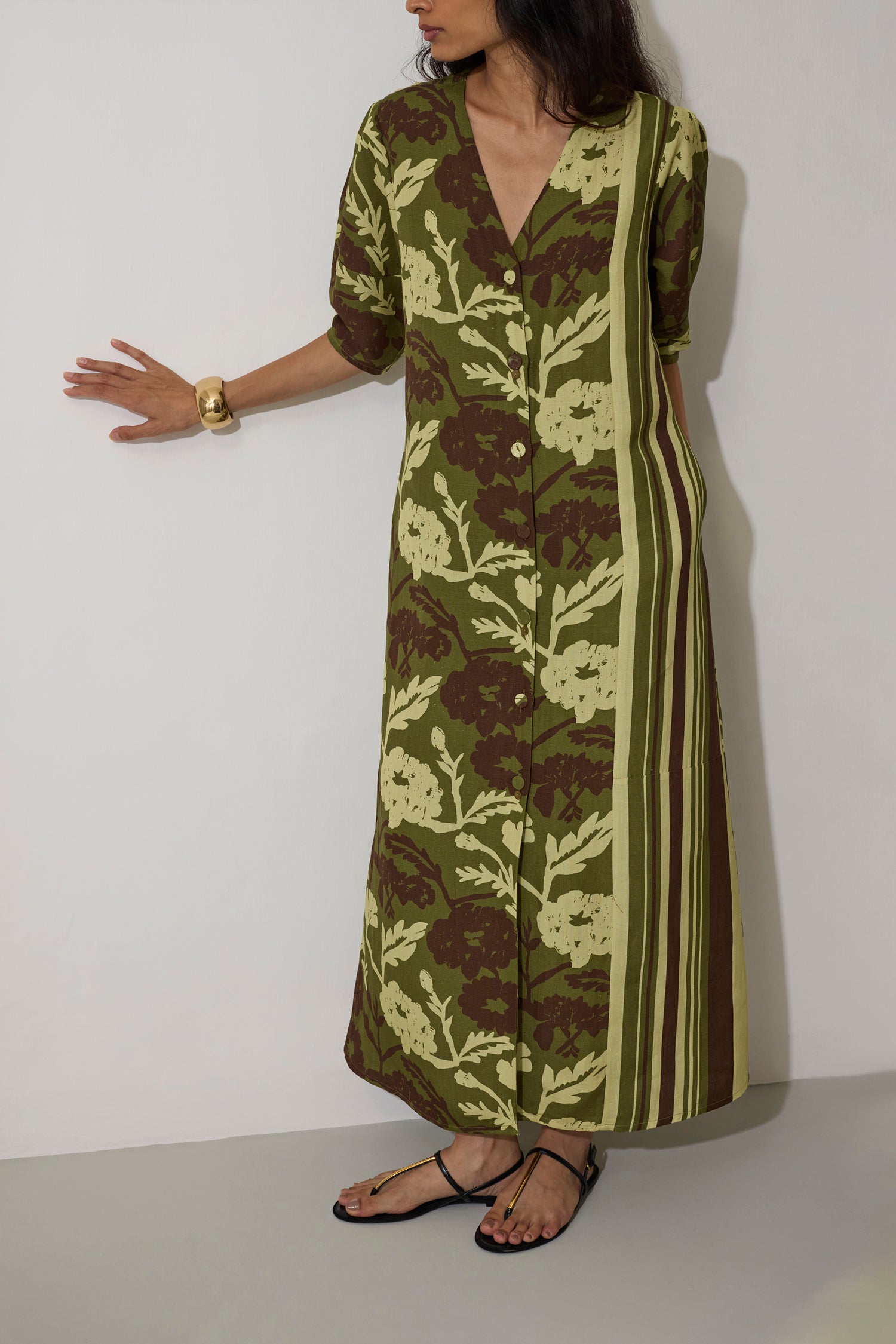 Stripe Marigold Dress - Olive