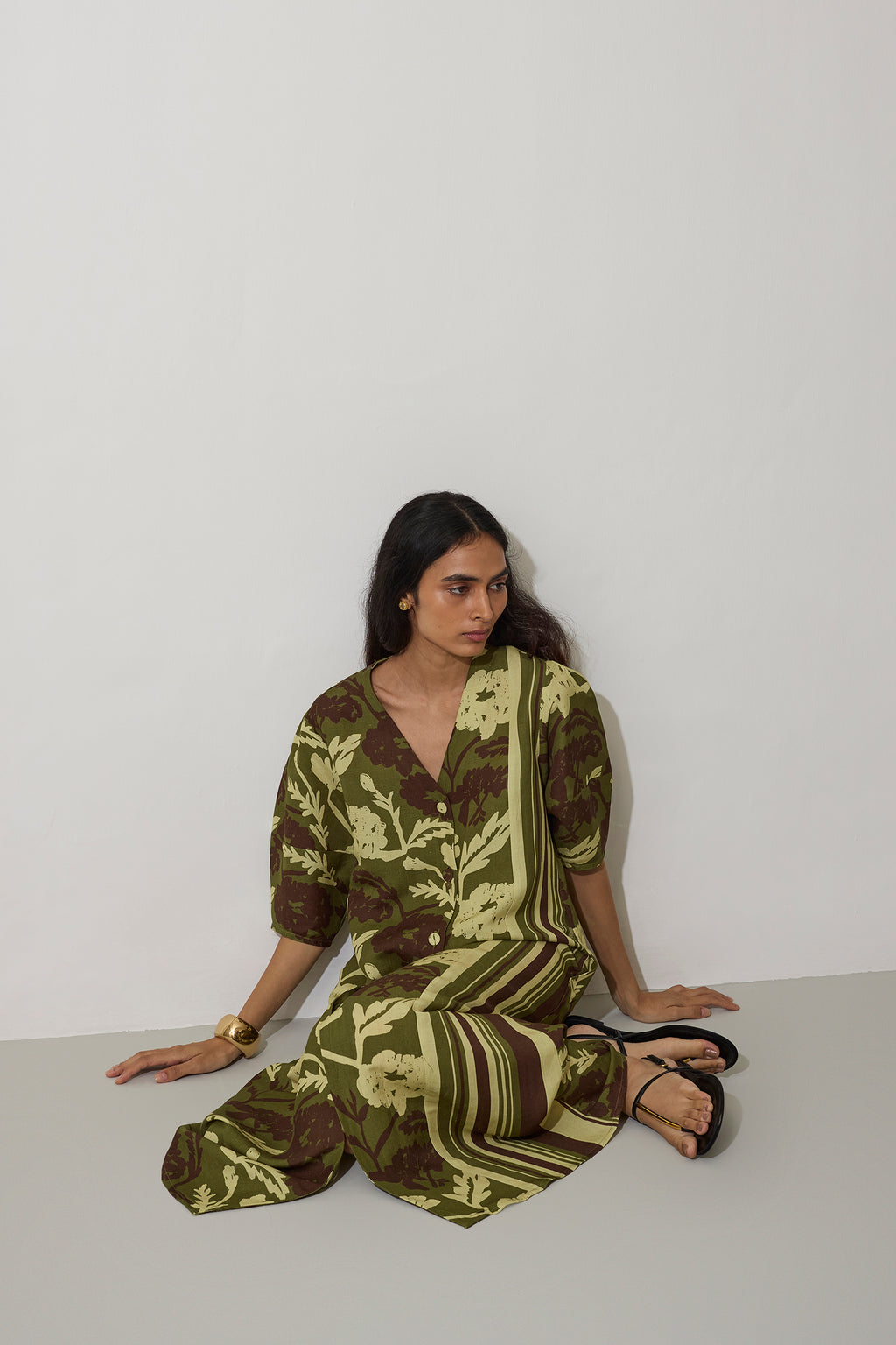Stripe Marigold Dress - Olive