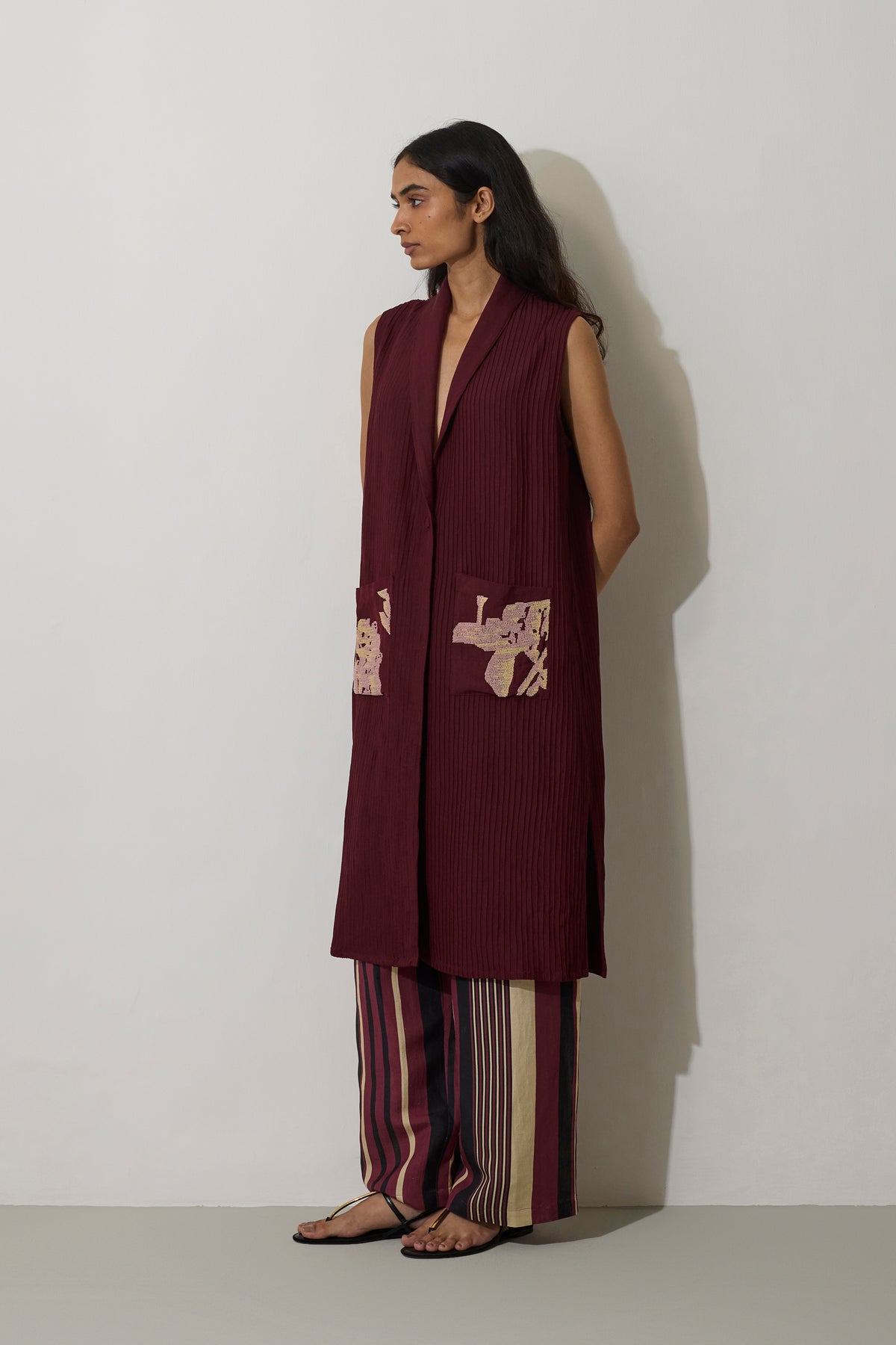 Pintuck Linen Sleeveless Duster