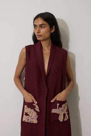Pintuck Linen Sleeveless Duster