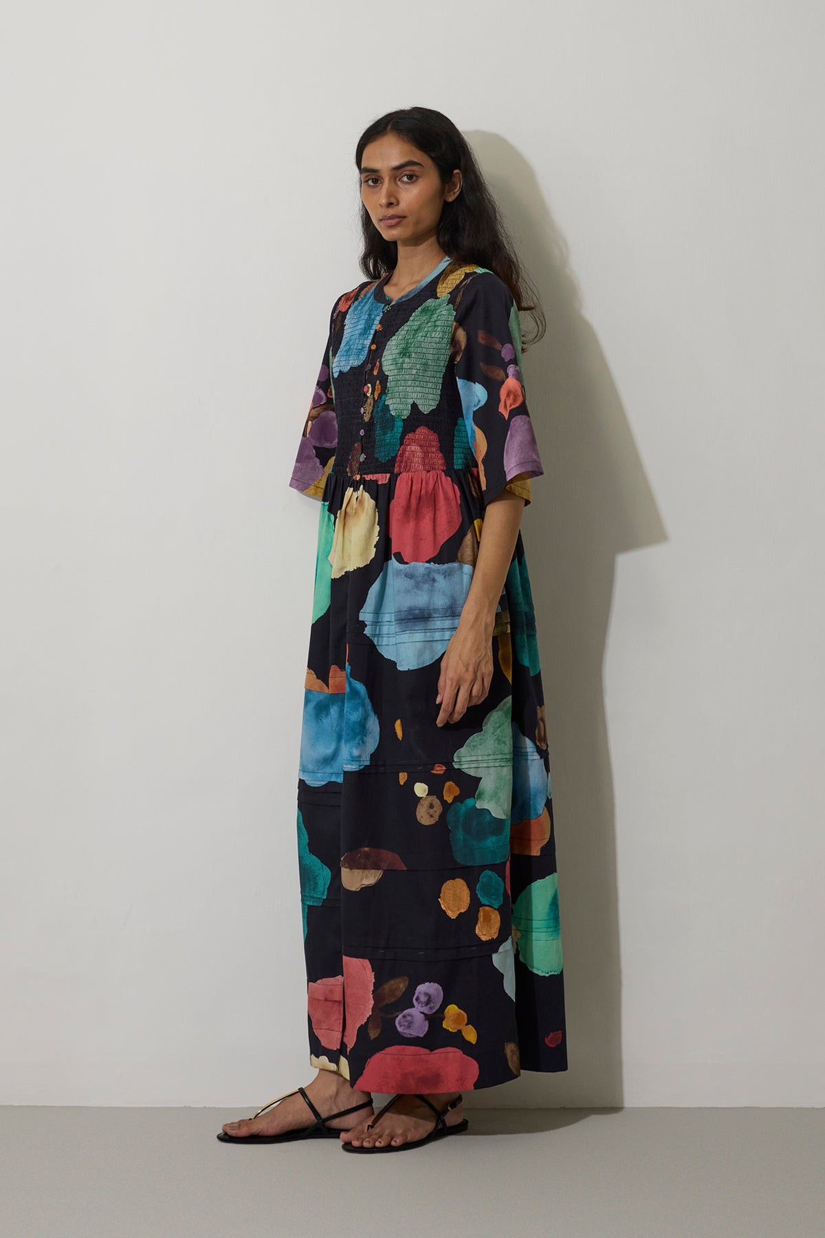 Poppies Smocked Tiered Maxi Dress - Night