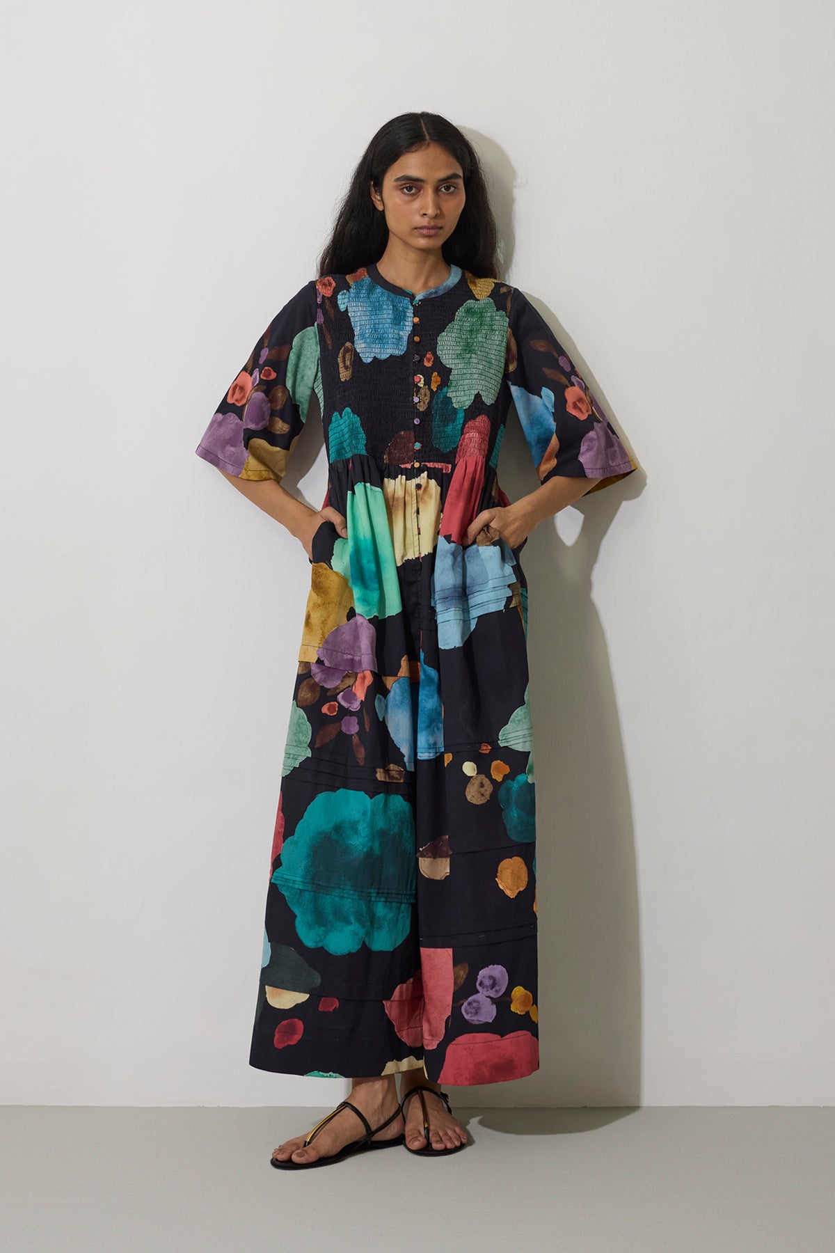 Poppies Smocked Tiered Maxi Dress - Night