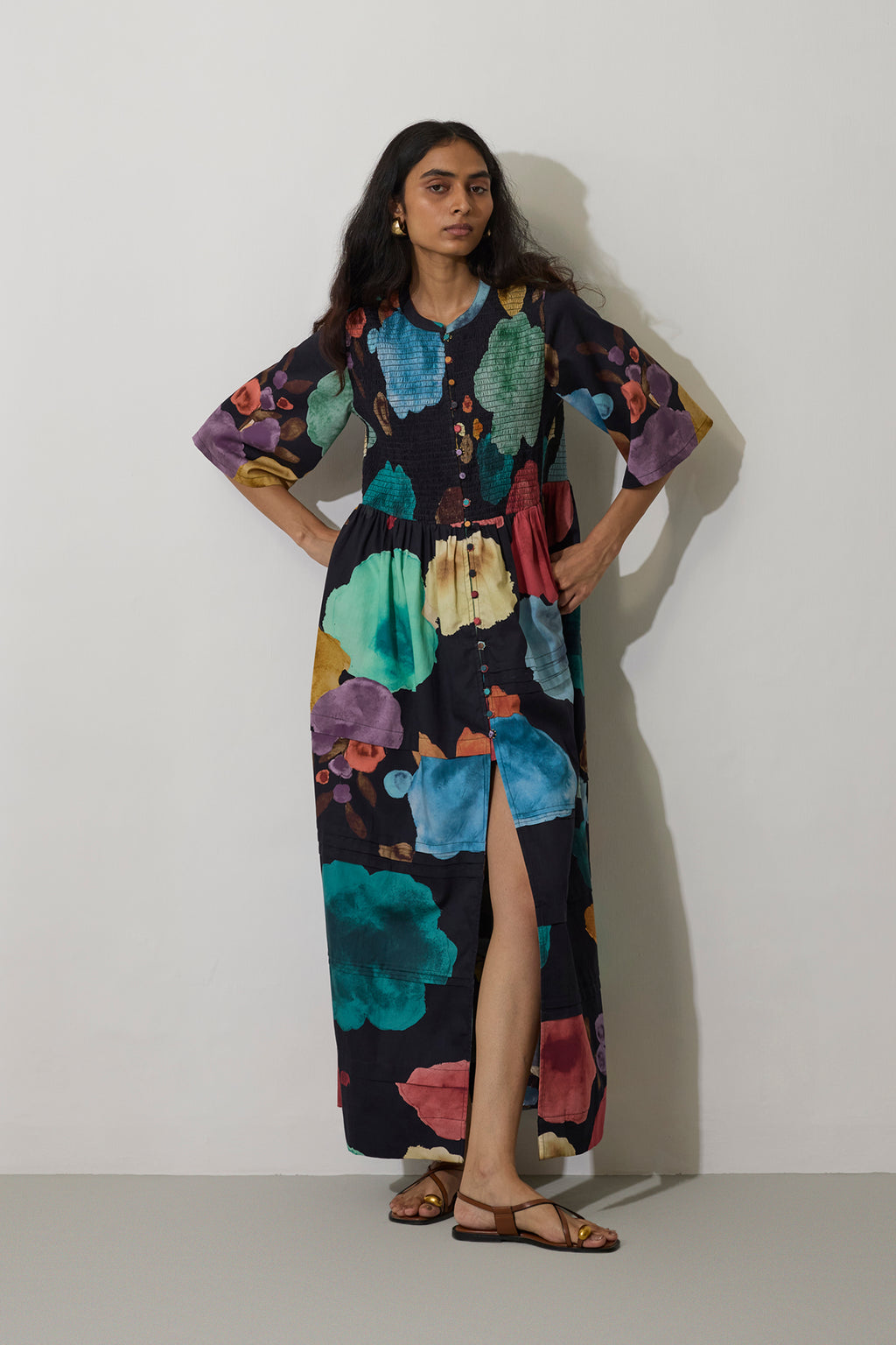 Poppies Smocked Tiered Maxi Dress - Night