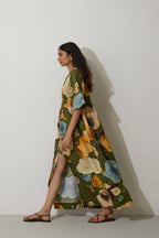 Poppies Smocked Tiered Maxi Dress - Olive