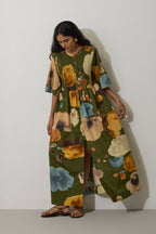 Poppies Smocked Tiered Maxi Dress - Olive