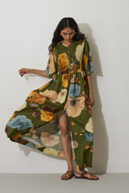 Poppies Smocked Tiered Maxi Dress - Olive