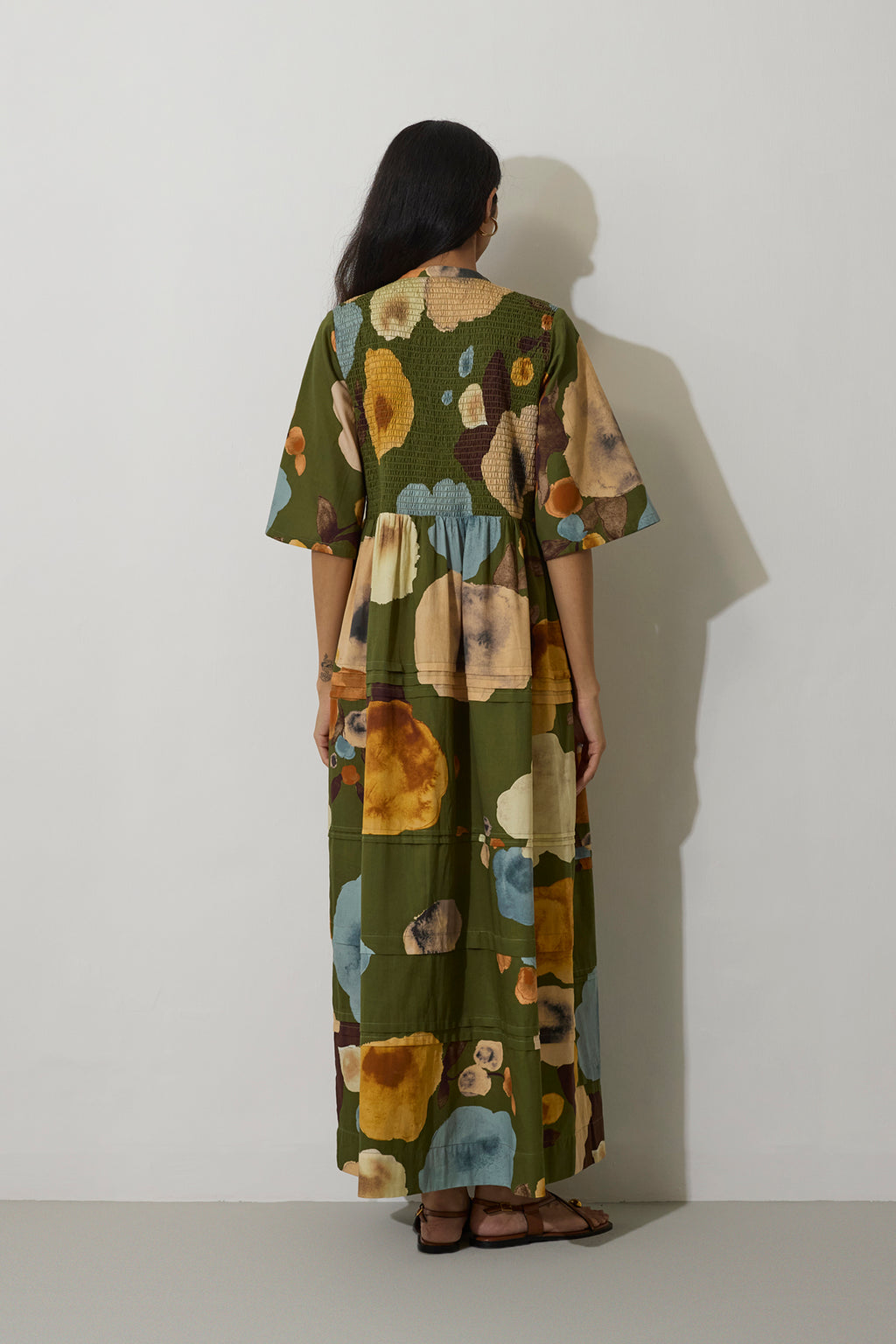 Poppies Smocked Tiered Maxi Dress - Olive