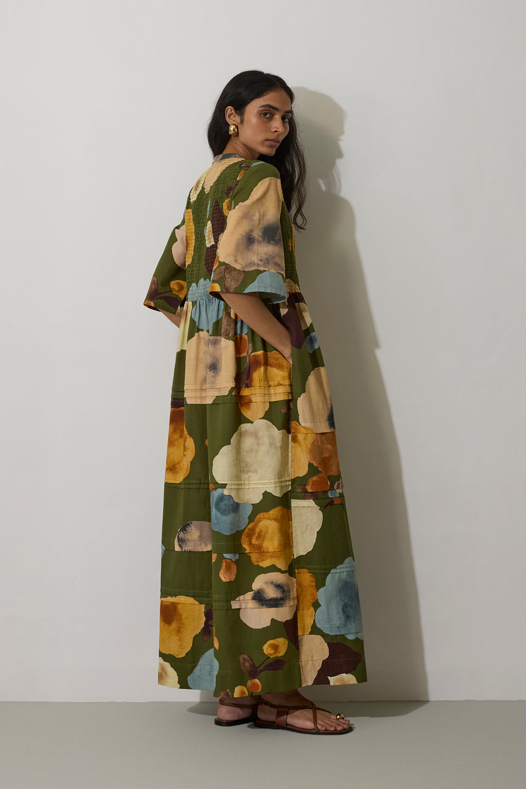 Poppies Smocked Tiered Maxi Dress - Olive