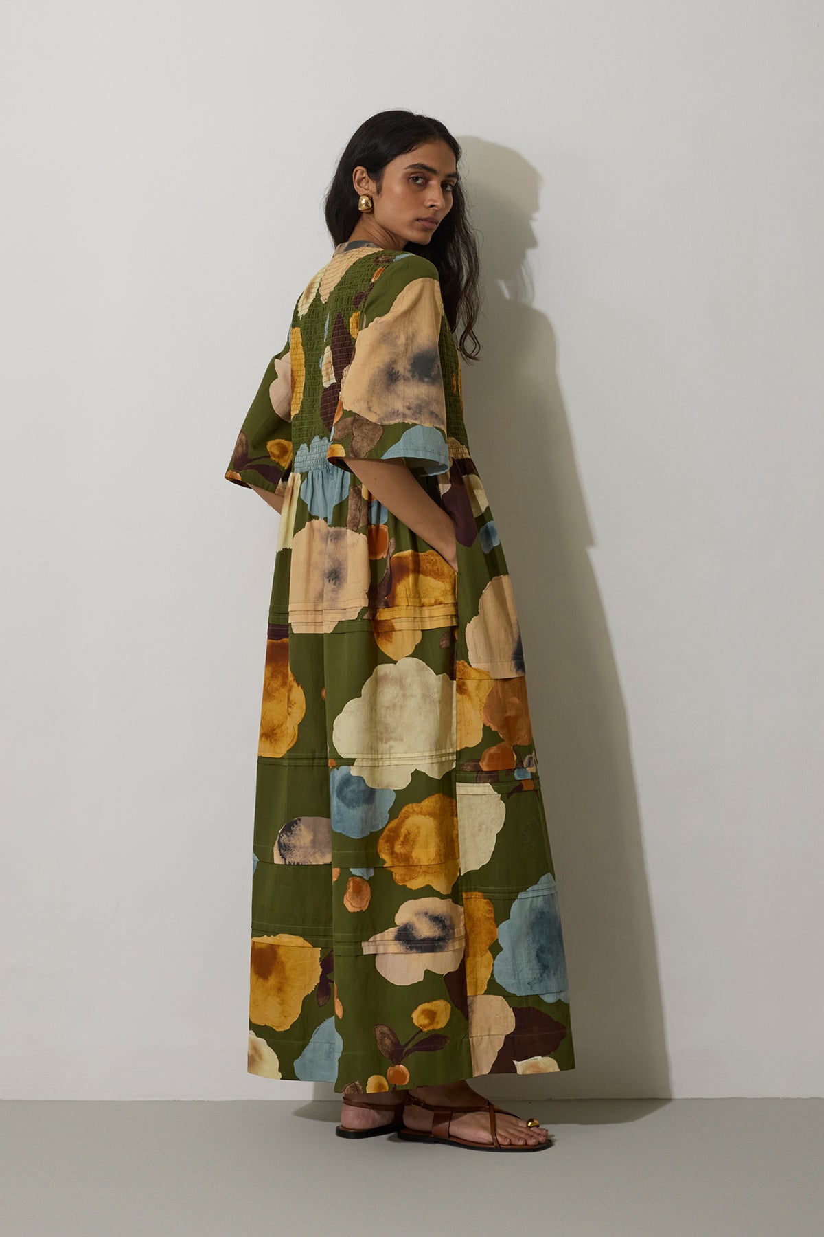 Poppies Smocked Tiered Maxi Dress - Olive
